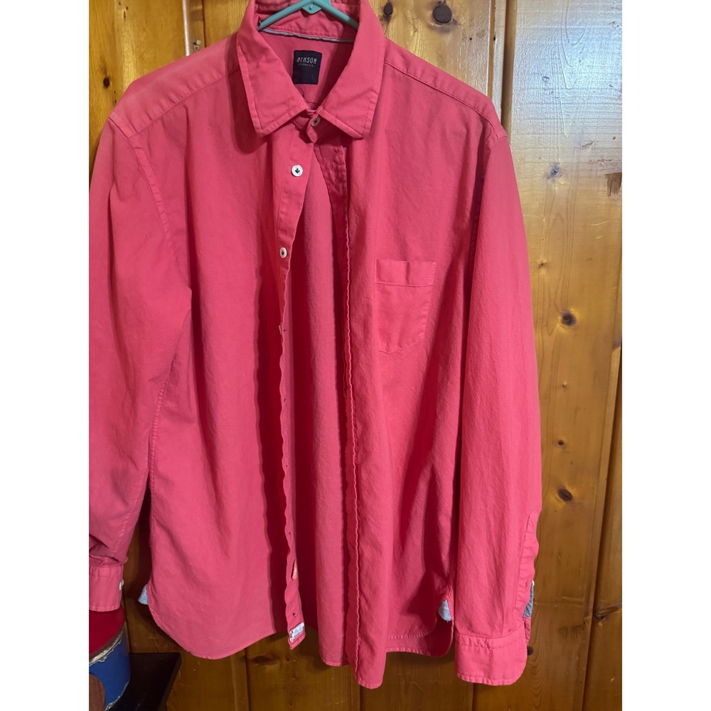 Benson New York Mens Large Coral Pink Pique Cotton Button Down Shirt Long Sleeve